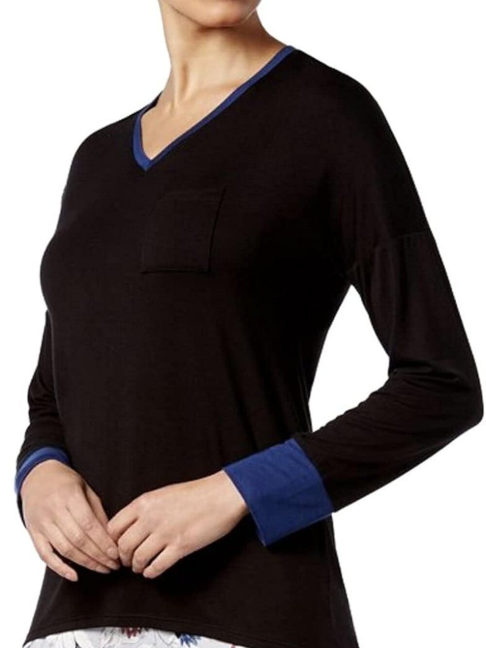 Alfani Womens Sleepwear Colorblock Contrast Cuff Pajama Top Only,1-Piece